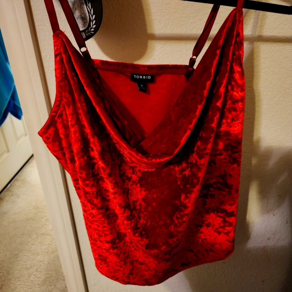 Torrid Size 0 Velour Red Spaghetti Strap Top